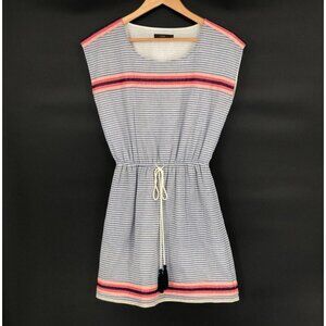 THML Women's Striped Embroidered Mini Beach Dress Size S Coastal Summer Tassels